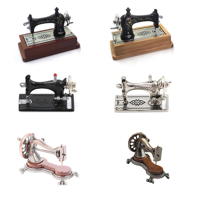 1:12 Dollhouse Miniature Vintage Sewing Machine Model Furniture Accessories Mini Alloy Sewing Machine Doll Home Decoration Gift