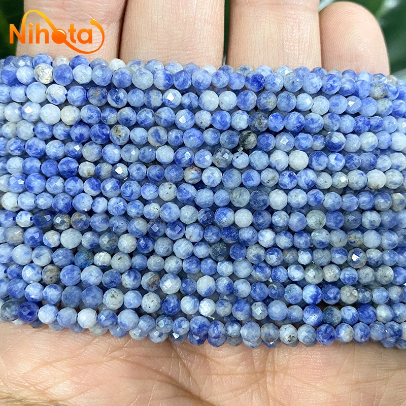 2mm/3mm Natural Faceted Dot White Blue Vein Sodalite Beads Jewelry Making Round Loose Beads DIY Bracelet Necklace 15\'\' Strand