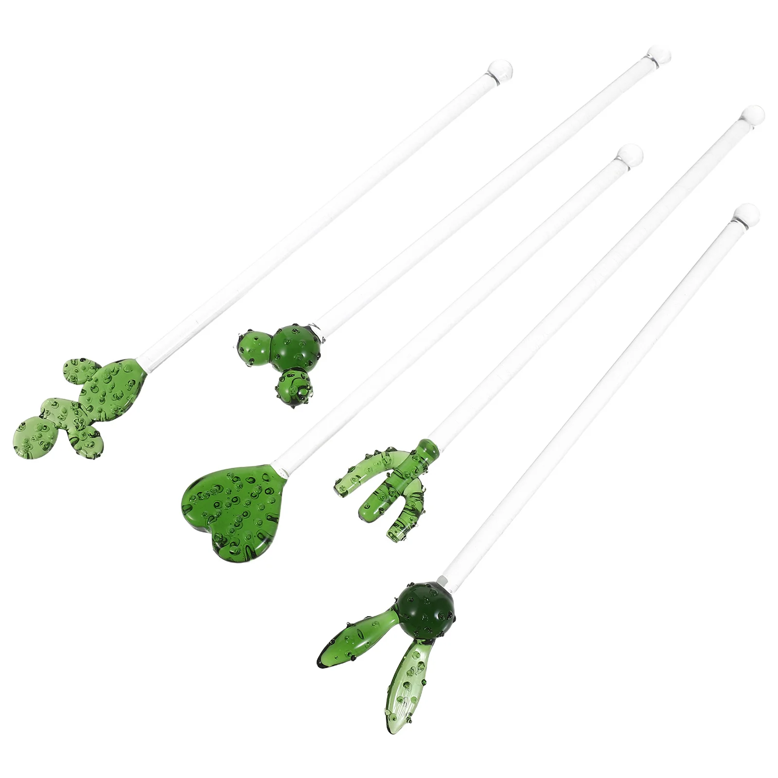 

5Pcs Glass Stirring Rods Unique Cactus Shape Handmade Clear Swizzle Sticks for Mixed Drinks Coffee Bar Party Reusable Drink