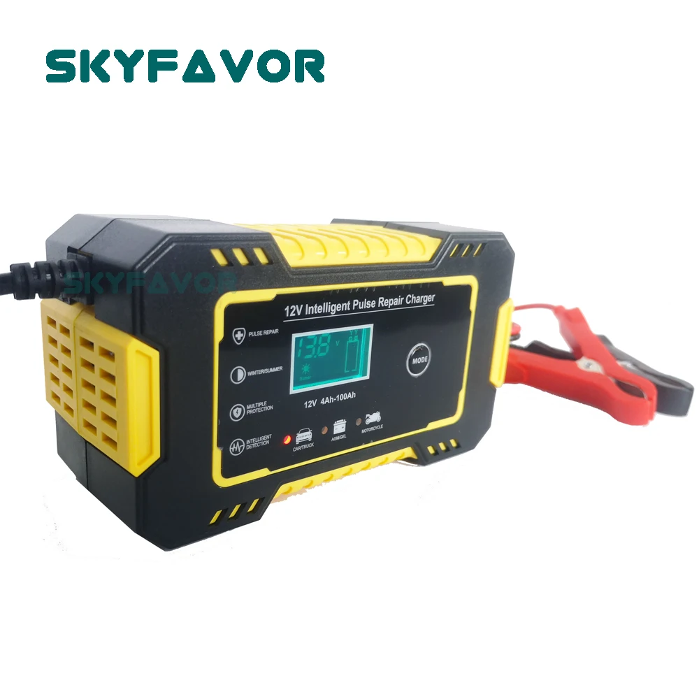 Cargador de batería automático para coche y motocicleta, 12V, 12V, 6A, VRLA, SLA, AGM, GEL, reparación de pulso, cargador de baterías de plomo y ácido automático de 12V