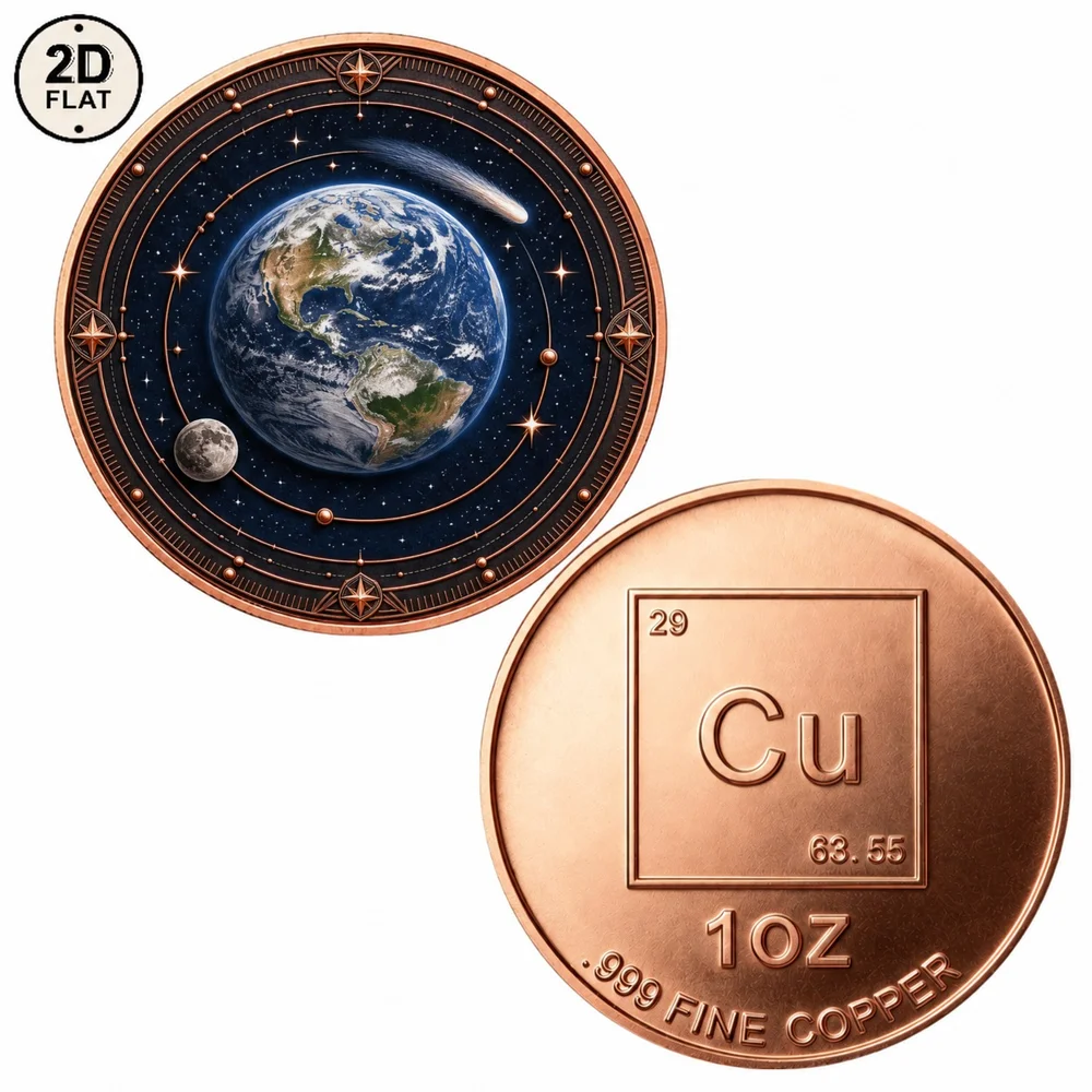 1pc 1oz .999 Fine Copper Earth & Moon Space Challenge Coin Cosmic Outer Space  Planet Collectible Medal Gifts for Astronomy Fans