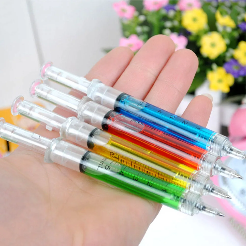 4 Pcs Syringes Shape Ballpen,Novelty Safe Design Retractable Nurse Pens,Multi Purpose Office Stationery School Accessories