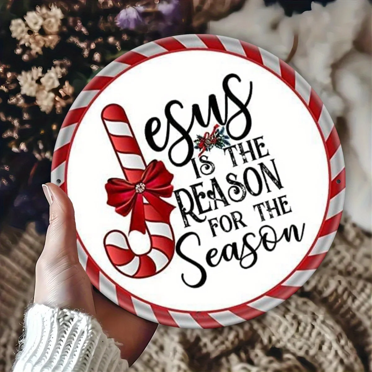 One Piece, Jesus Season'S Reason Theme Graphic Design, Flat Printed Metal Sign, Round Iron Hanging Painting, 8X8 Inch Wall Decor
