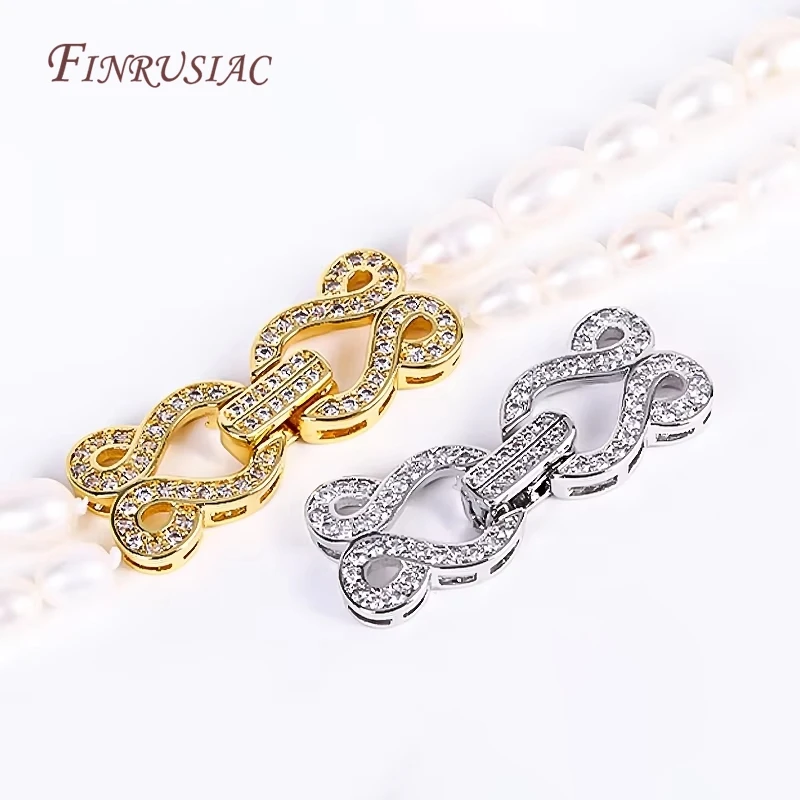 18K Gold Plated Clasp CZ Paved Pearl Necklace Clasp with Loops For Jewelry Making DIY Beading Wire  Bracelet Connectors Findings