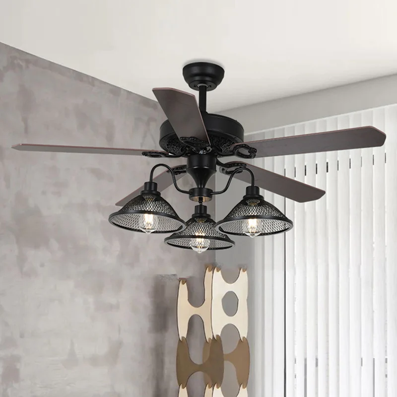 Ceiling Fan with Light and Remote Control Rustic Industrial Chandelier Fan With 3 Lights Black Retro Indoor Fan For Living Room