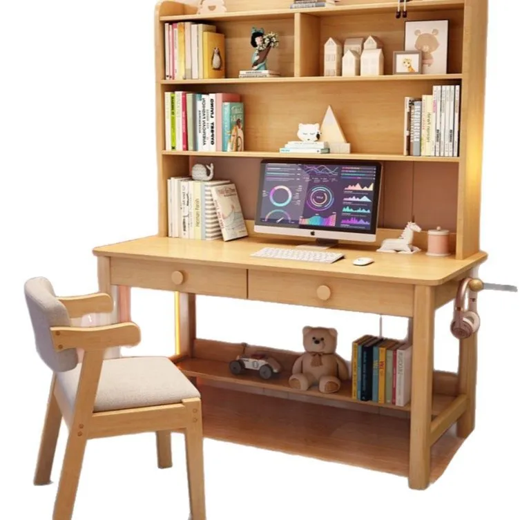 

Solid wood desk bookshelf integrated student home children bedroom computer desk simple writing table