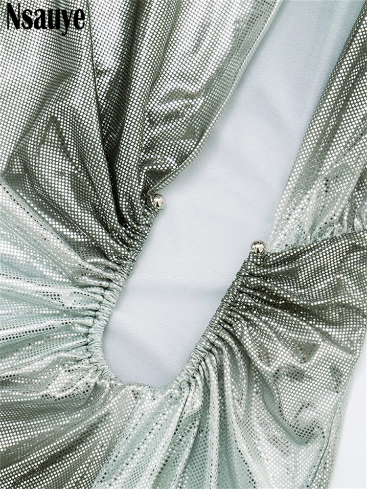 Nsauye Vrouwen Elegante Sexy Laag Uitgesneden Tie Dye Print Lange Mouw Avondjurk Party Night Club Outfits Hoge Split Jurk 2025