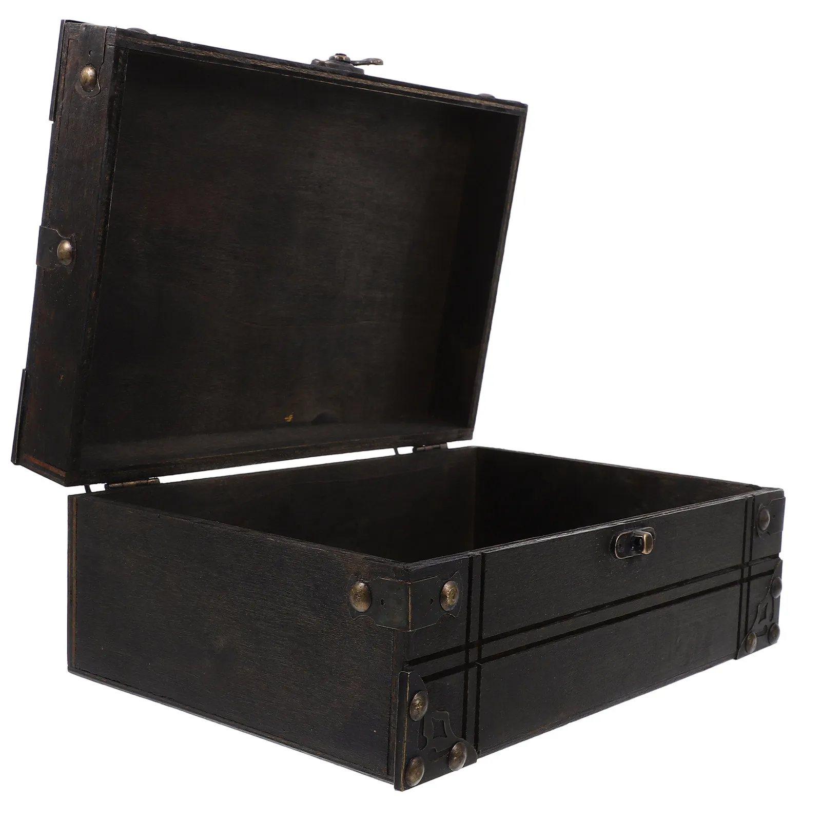 Vintage Wooden Treasure Box Retro Trinket Chest Jewelry Storage Organizer Home Decor Keepsake Chest Photo Prop view 2