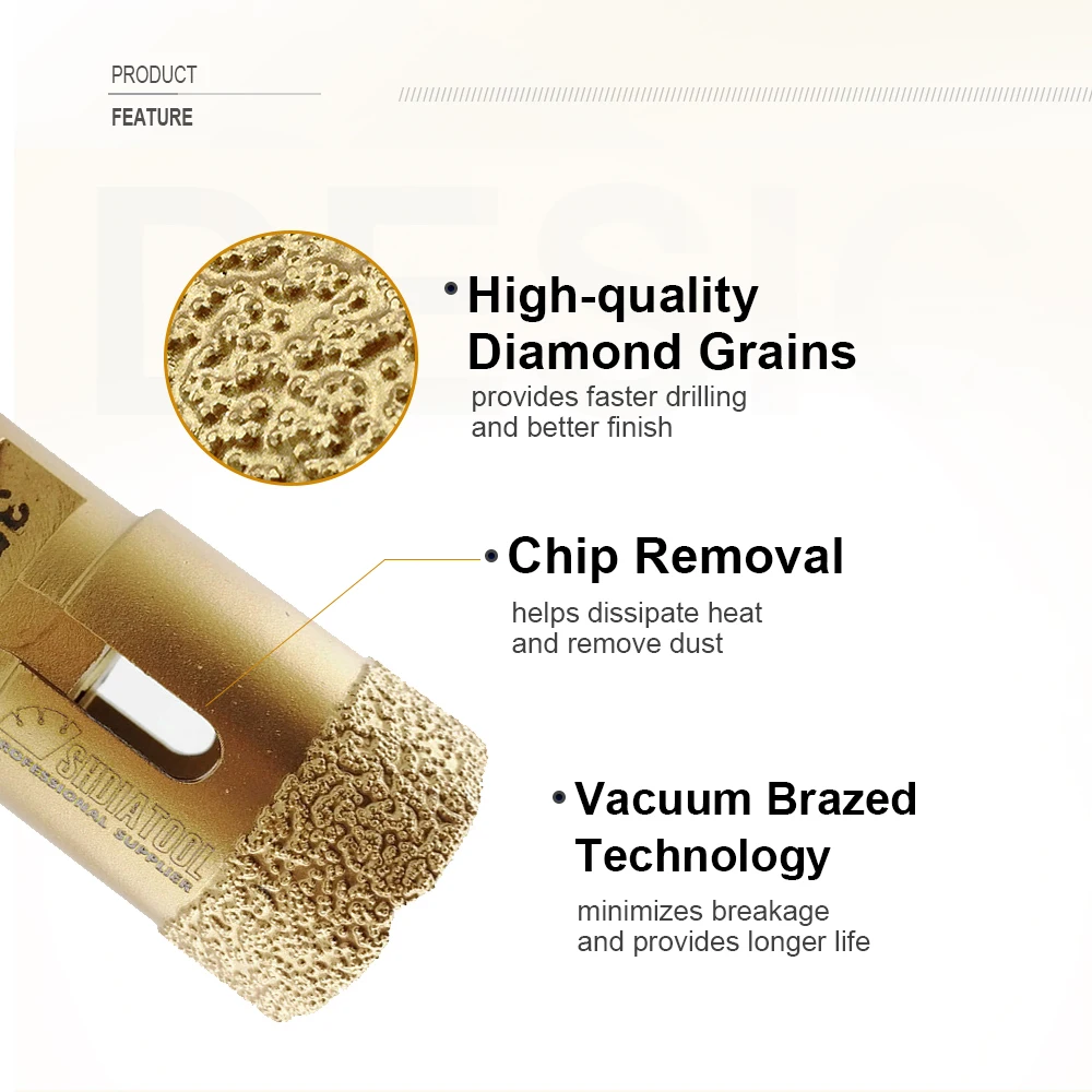 SHDIATOOL 160mm M14 benang kering vakum Brazed berlian bor inti Bit porselen ubin marmer batu batu batu Gergaji lubang mahkota