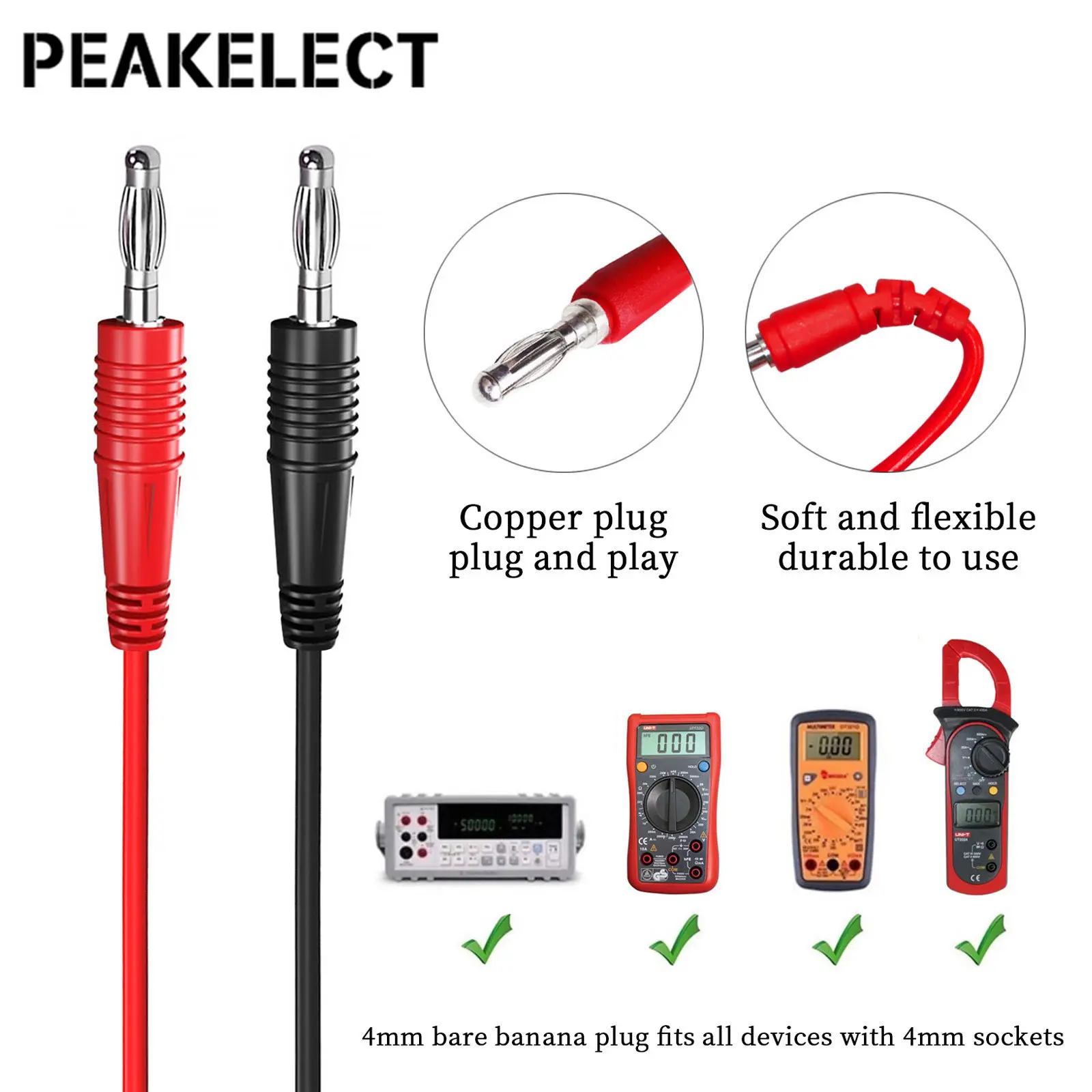 Peakselect P1039 2/4szt 4mm wtyczka bananowa do zaczepy testowe z uchwytami przewód testowy do multimetru 1M drut 500V/5A