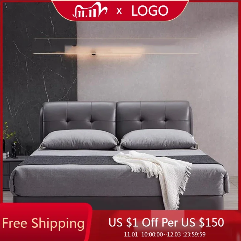 

Modern Minimalist Double Bed Grey Master Luxury Italian Double Bed Headboard Beauty Camas Moderrnas Inteligentes Furniture