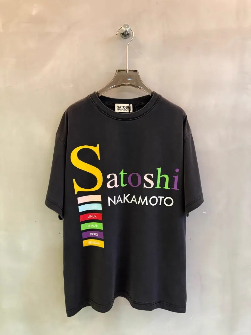Satoshi Nakamoto Colorful Logo Letter Shirts Men Women High Quality American Vintage Black T-shirts