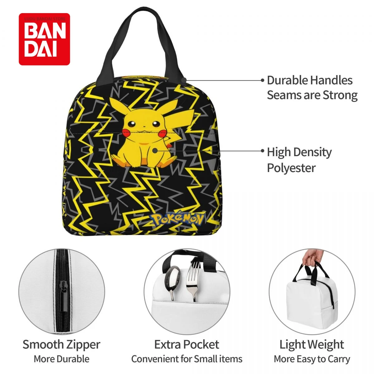 Bandai Japan Anime Pokemon Lunch Bag for School Kids Office Pikachu Sac Lunch Portable Thermal Cooler Lunch Box Handbag Gift