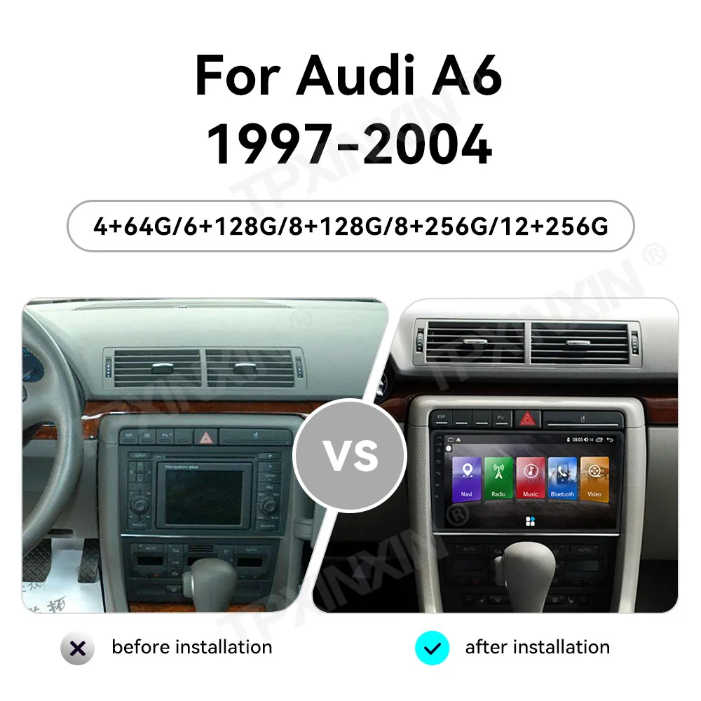 9 Inch Android 15 System For Audi A6 1997-2004 Car Multimedie Player Carplay IPS HD Touch Screen GPS Navigation Stereo Head Unit