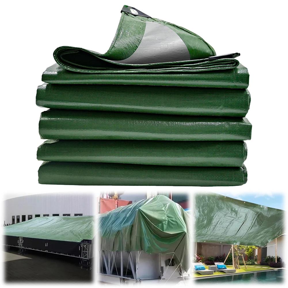 Green Tarp Waterproof Rain Thick Cloth Truck Tarp Cover Multipurpose Outdoor Garden Backyard Awning Canopy UV Block Tarpaulin