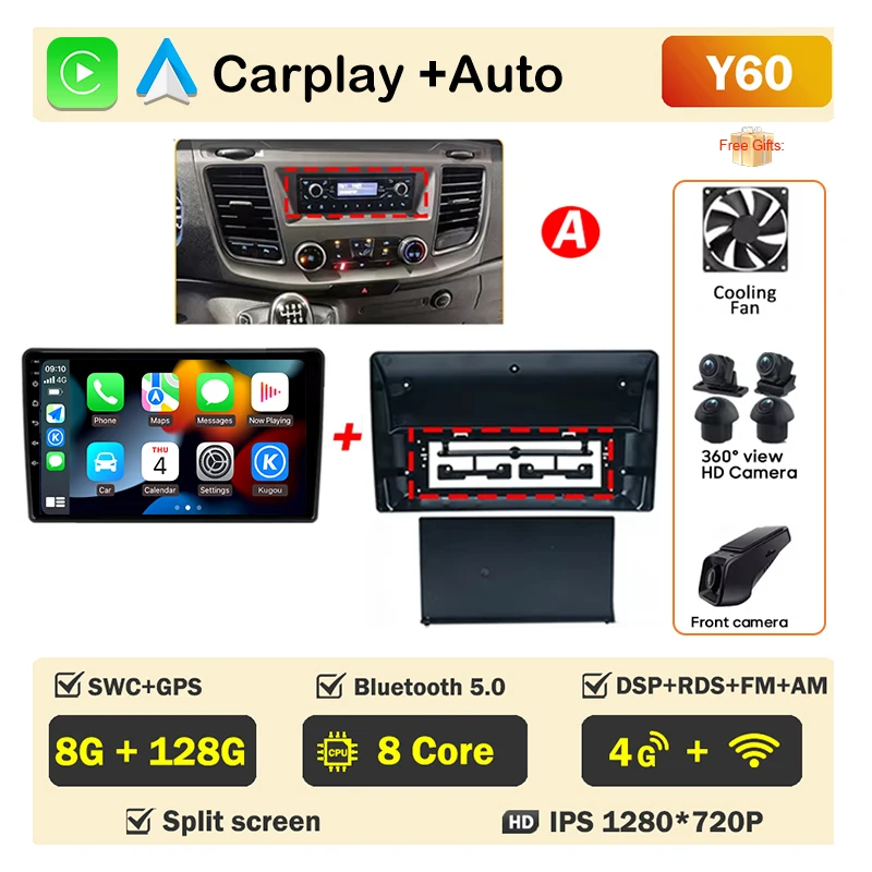 Auto Radio Android voor Ford Transit Custom 350 Transit V363 2020-2022 Multimedia Videospeler Navigatie GPS GEEN 2din Head Unit