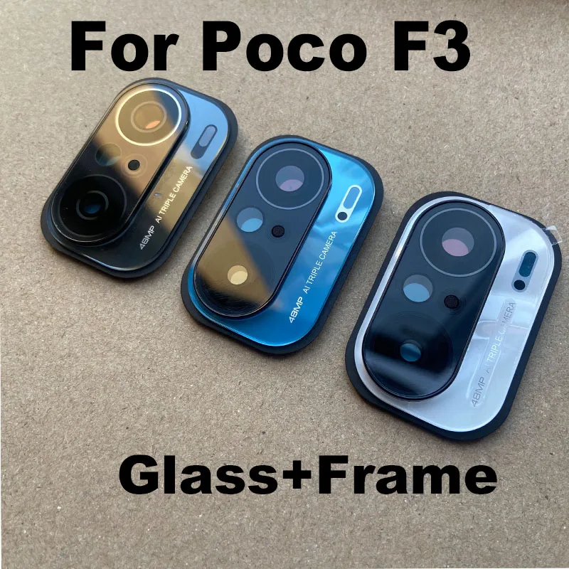 For Xiaomi Poco F3 Back Rear Camera Glass Lens With Cover Frame With Adhensive