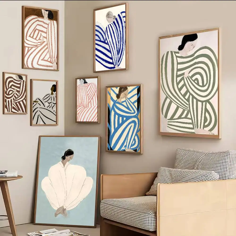 Abstract Line Geometry Curve Girl Good Quality Prints And Posters Waterproof Paper Sticker House Bar Posters Wall Stickers