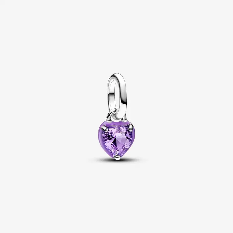 Purple Chakra Heart Mini Dangle Charm 925 Sterling Silver beads Fits Original Pandora Me bracelets Jewelry Making