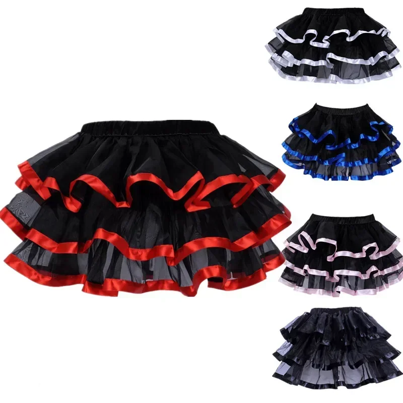 Promotion New Black Mesh Ruffles 3 Layers Adult Women Pettiskirt Tutu Party Dance Mini Skirt Performance Clothes