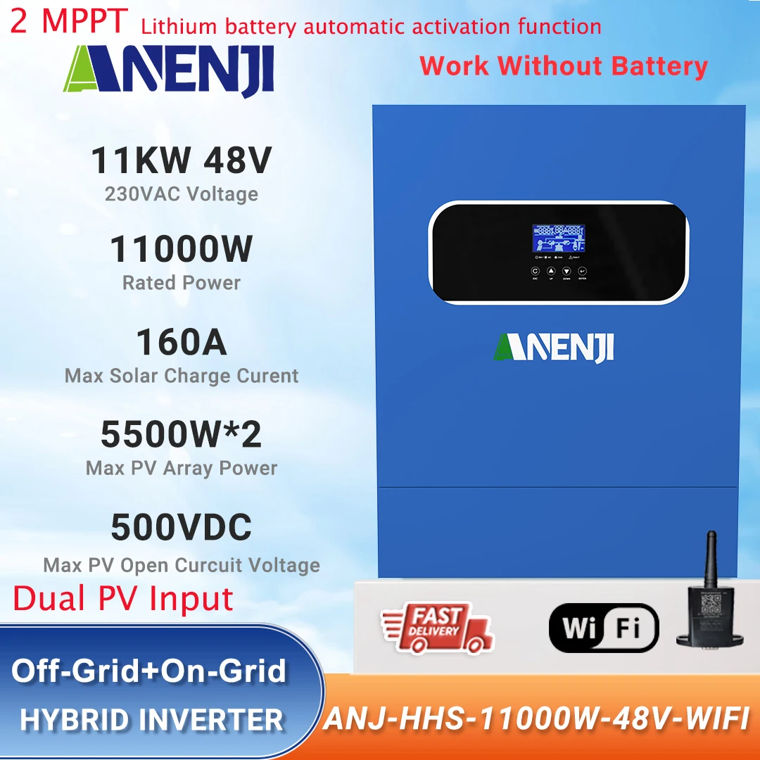 Inversor Solar Híbrido Inversor Fotovoltaico 11kw 48v 230vac Fora da Grade Embutida 160a Dual Mppt Controlador de Carga Solar pv 60500v