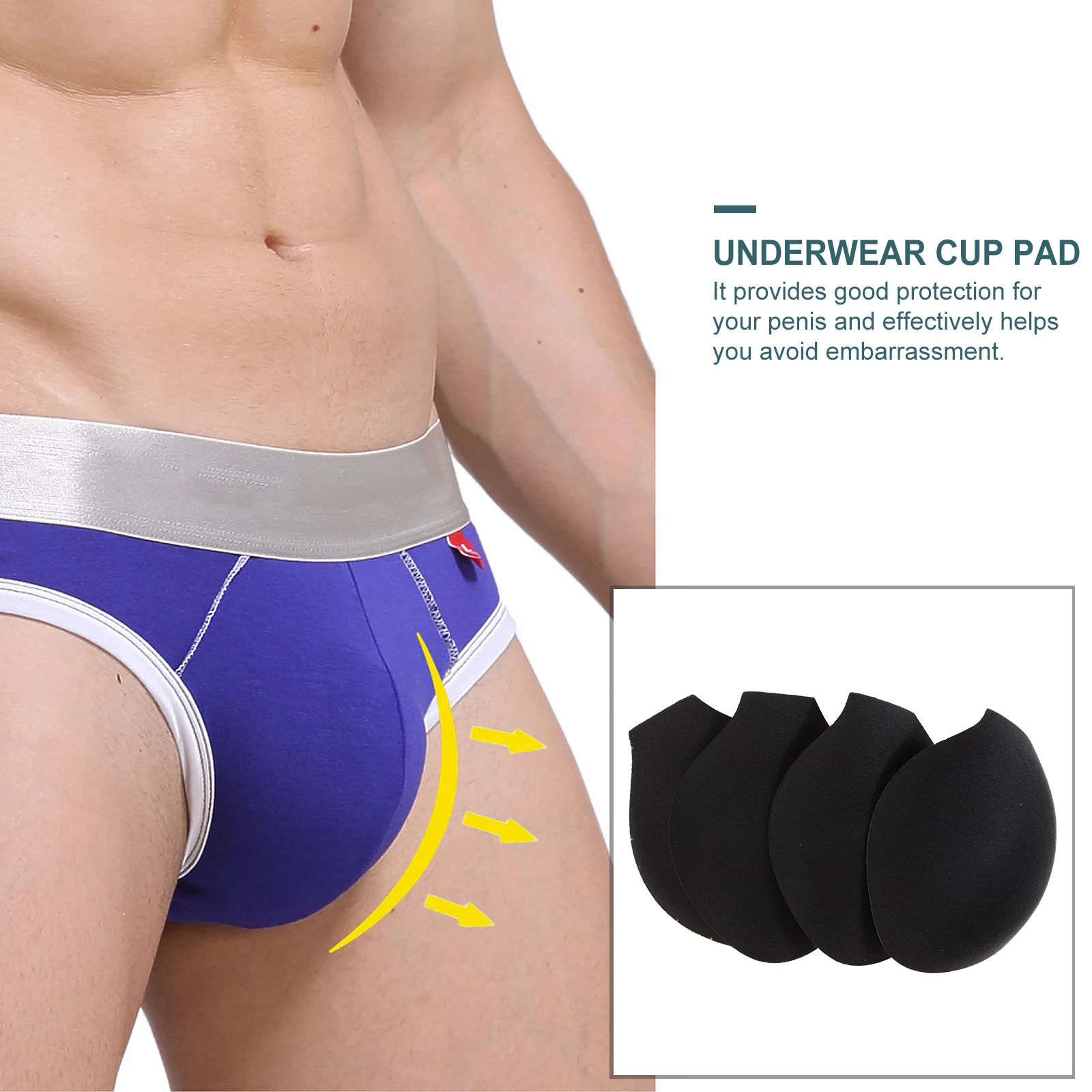 

4pcs Sponge Cup Pads for Men Underwear Black Front Protection Cushion Polyester Comfortable Breathable for Sports