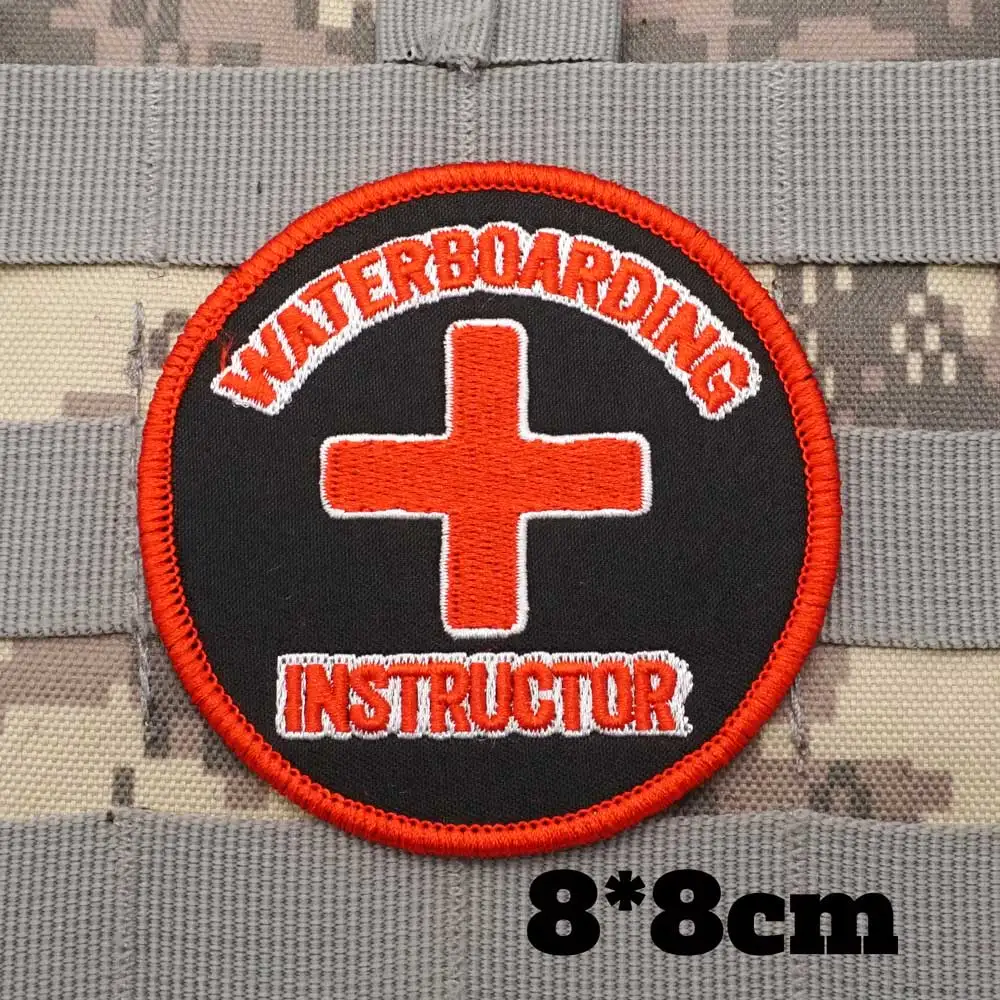 Waterboarding Instructor Military Tactical Embroidered Patches  Armband Backpack Badge with Hook Backing for Clothing