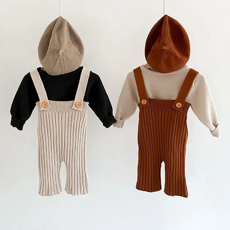 MILANCEL Baby Overalls Kids Knitted Solid Pants Versatile High Waist Pants