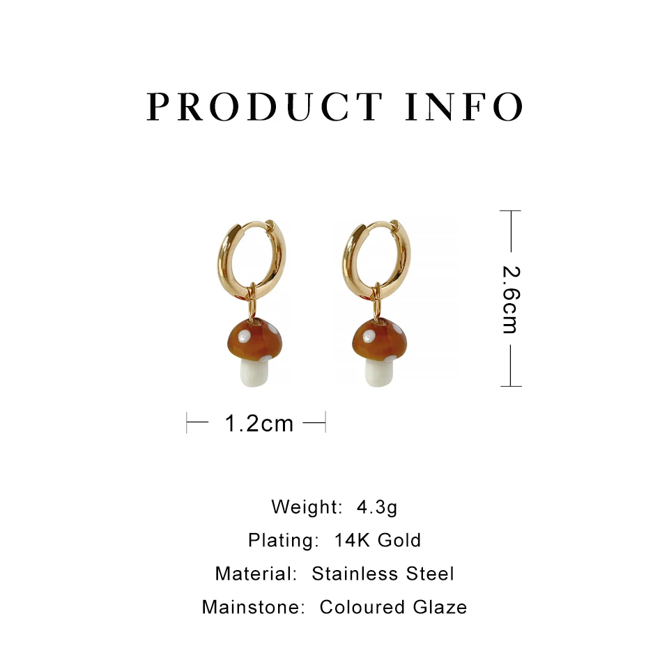 Peri\'sBox Handmade Cute Candy Color Coloured Glaze Mushroom Hoop Earring For Girls Children Women Jewelry Gift