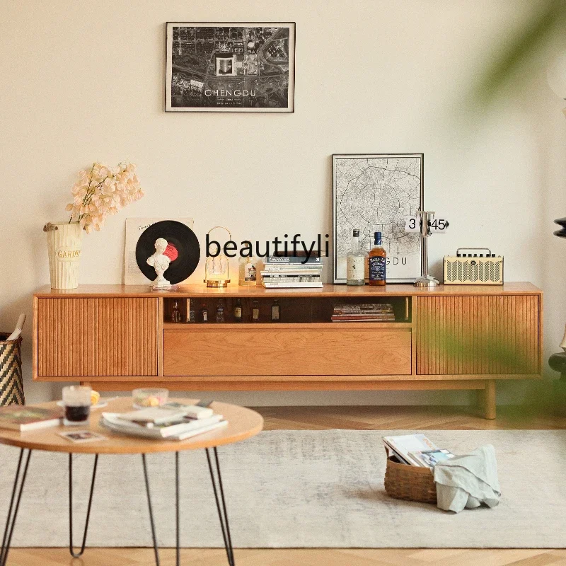 

Nordic solid wood TV cabinet simple cherry wood log living room retro storage locker R