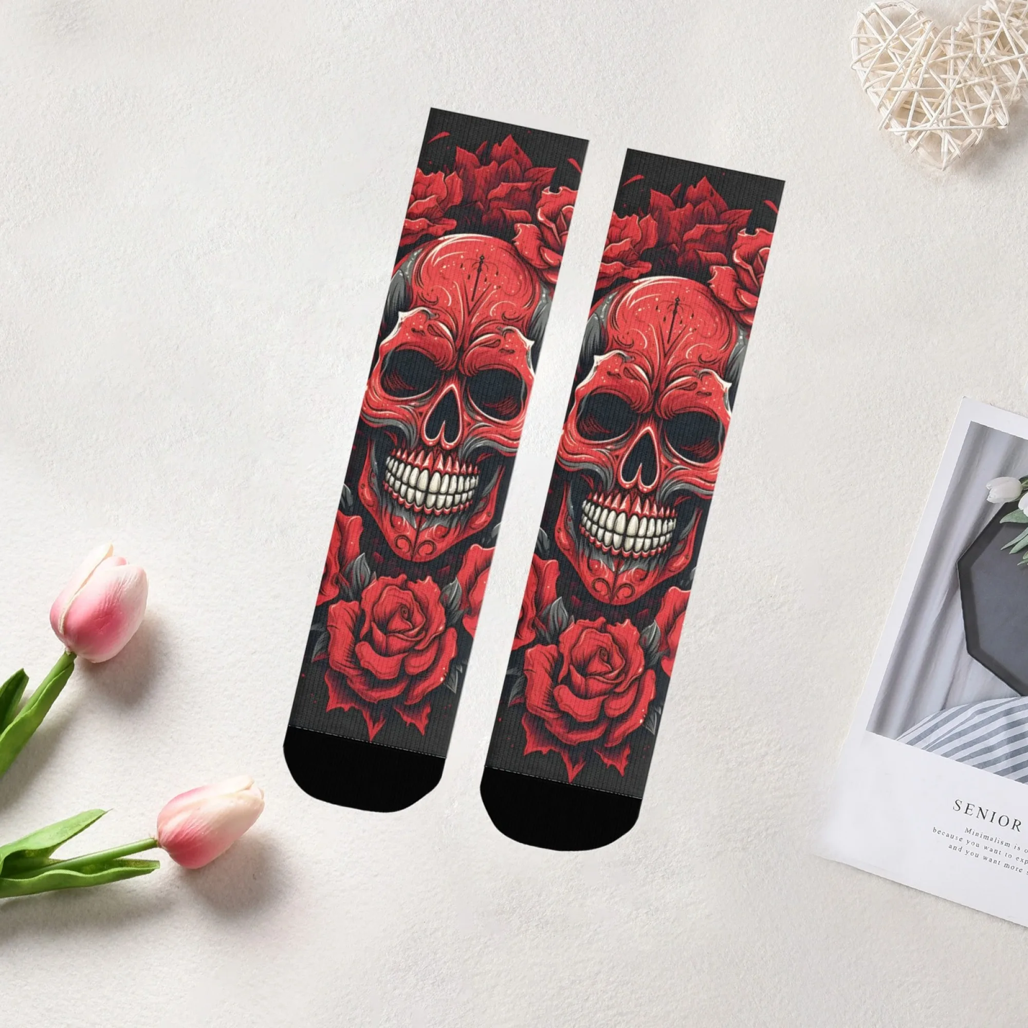 Undead Skull Rose Socks Durable Lightweight Smooth Men's Socks Cycling Hiking Camping Crazy Party Fashion Punk Edgy Sports Socks