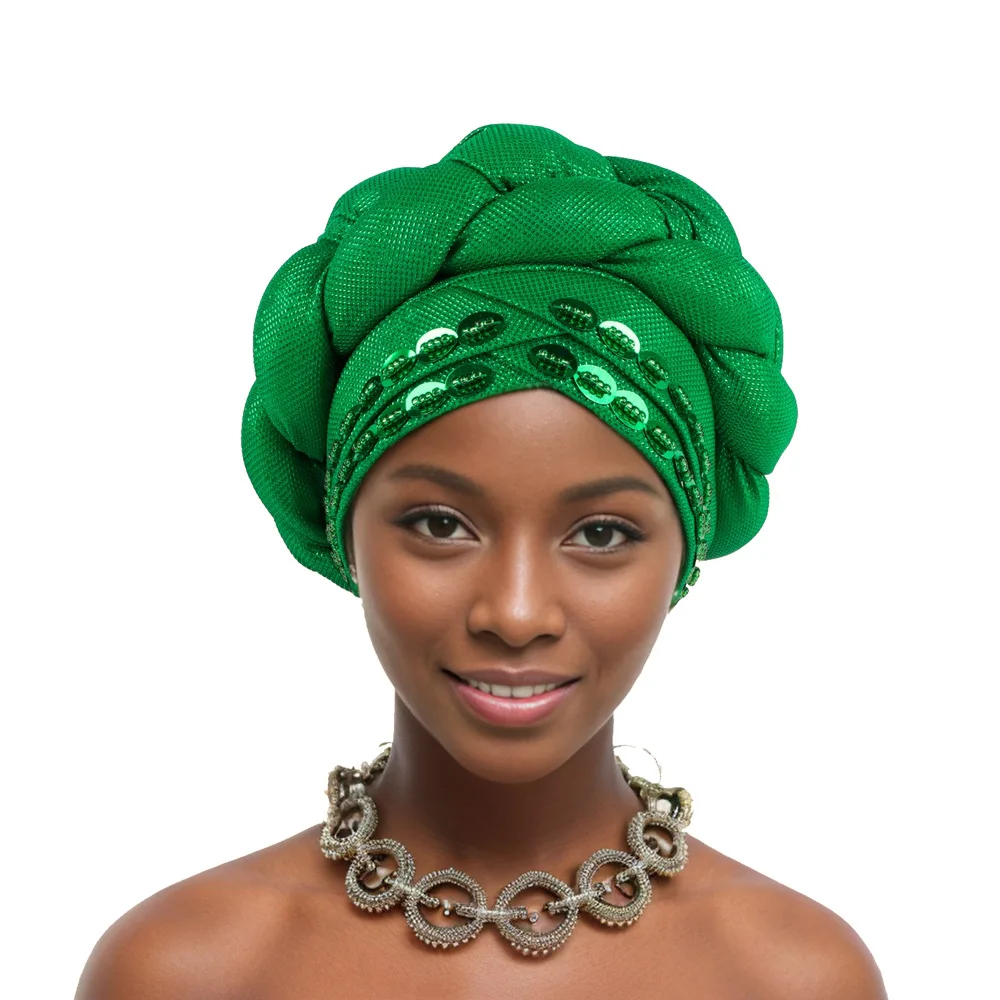 2025 Latest African Auto Geles Headtie Already Made Headties Shinning Turban Cap for Women Ready Nigerian Hijab Braid Head Wraps