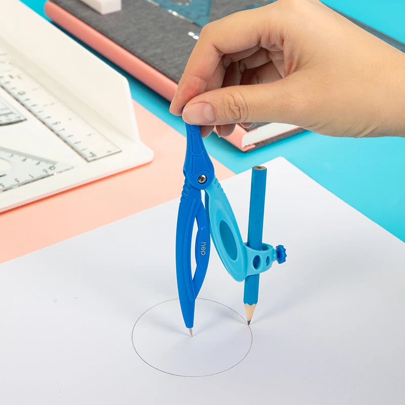 Deli Math Geometry Set, 10-Piece Compass & Protractor Kit with Metal Rulers, Triangle Rulers, Magnetic Accessories for Office