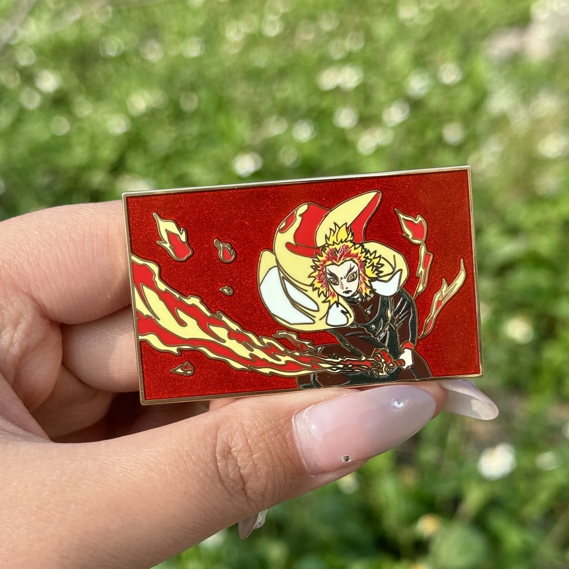 Anime Dämon Slayer Kimetsu keine Yaiba Rengoku Kyoujuro Cosplay Kostüm Abzeichen Pin Zubehör Rucksack Anhänger Metall Prop Brosche