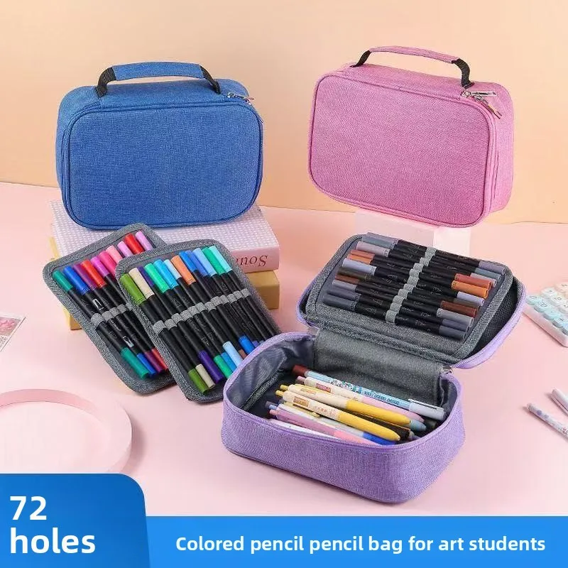 72 Holes Colored Lead Pencils Storage Bag Black Red Colors Large Capacity Case Box Holder School Supplies Stationery Student