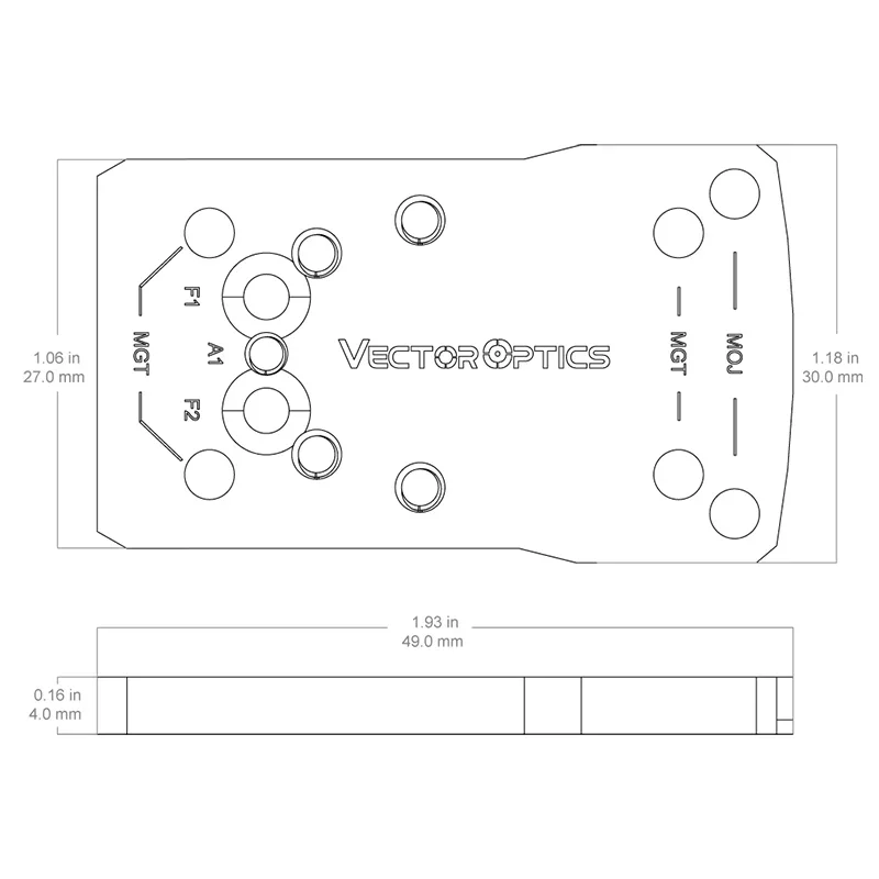 محول Vector Optics Moj Mgt Dovetail لـ Glock Universal 2-In-1 حامل الرؤية الخلفية يناسب أقدام Rmr/rmsc