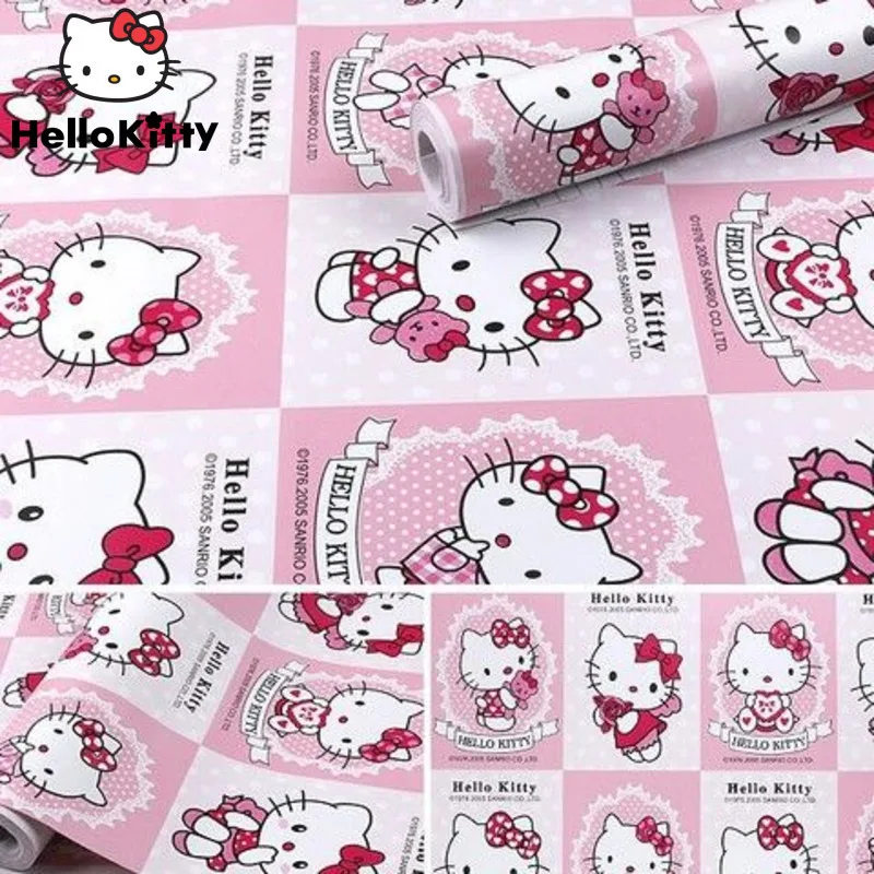 Hello Kitty Wallpaper Pink Waterproof PVC Living Room Bedroom Decorative Wall Adhesive Paper Sticker School Table Cabinet Decor