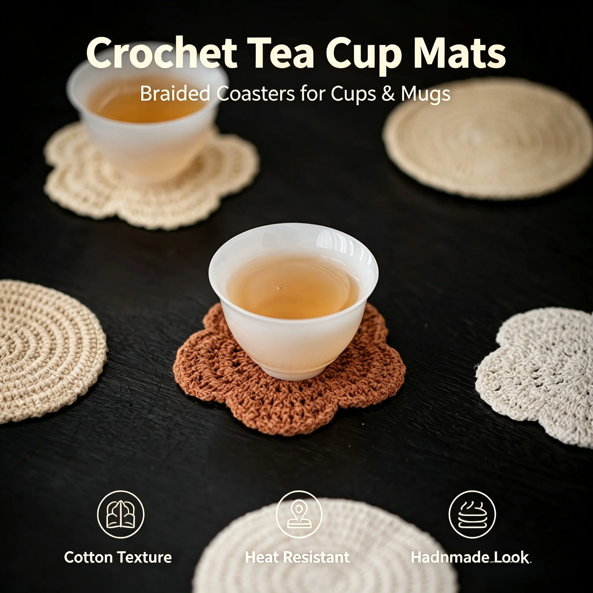 Vintage Crocheted Coaster Heat Resistant Pot Mat Floral Round Fabric Cup Pad For Teacup Coffee Cup Table Tea Set Decoration