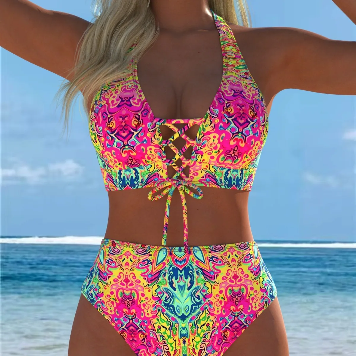 Years Sexy Bikini Printed Tie-back Backless Swimsuit For Women Tankini Swimsuits Women Trikini Biquini