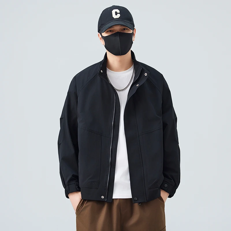 

Spring Autumn New Sle Men's Faion Workwear Jaet Stand Collar Windbreaker Outdoor Zipper ket Casual Loose Fit Top