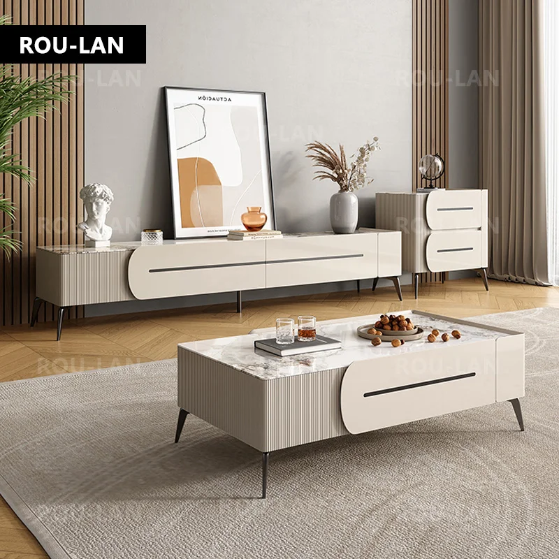 Rock Panel Storage Coffee Table Modern Minimalist Small Square Luxury Coffee Table Tv Cabinet Combination