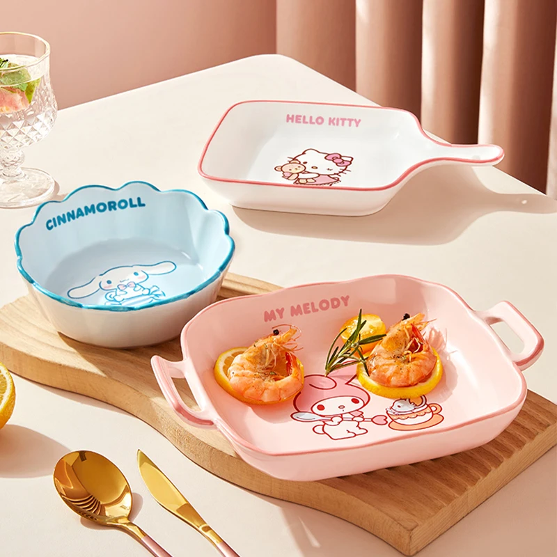

Sanrio Ceramic Baking Tray Cinnamoroll Baking Bowl Hello Kitty My Melody Baking Tray Cartoon Cute Tableware Christmas Gift