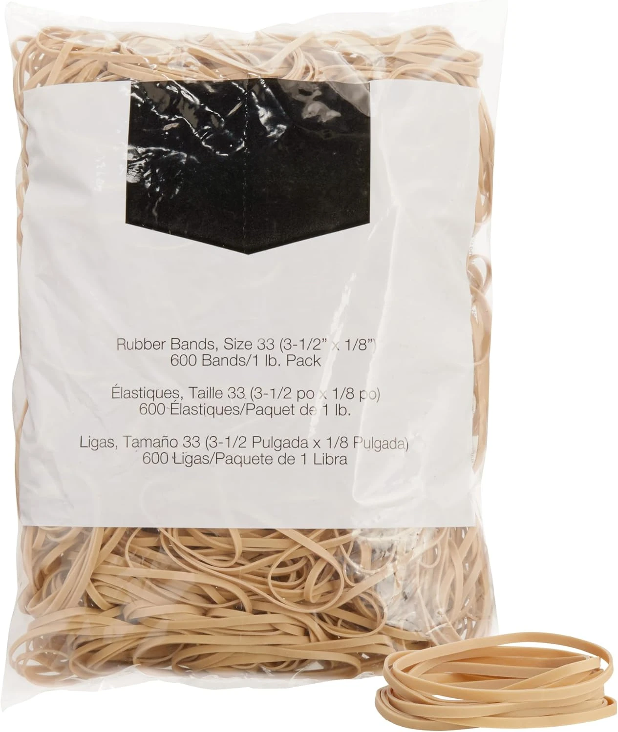 

Rubber Bands, Size 33 (3-1/2 x 1/8 Inch), 600 Bands/1 lb Pack, 25-Pack, Tan