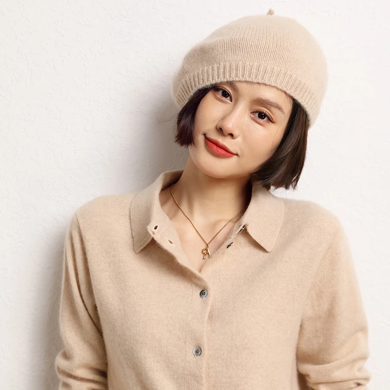 High-grade Winter Beret Hat For Women Flat Knitted 100% Goat Cashmere Hat Autumn Lady New Cashmere Cap Women Caps Women Berets