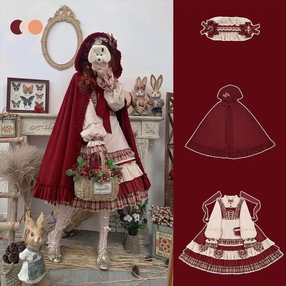 

MAGOGO Christmas Lolita Dress Kawaii Costume Red Cloak Soft Sister Long Sleeve Party OP Victorian Dress Japanese Lolita Clothing