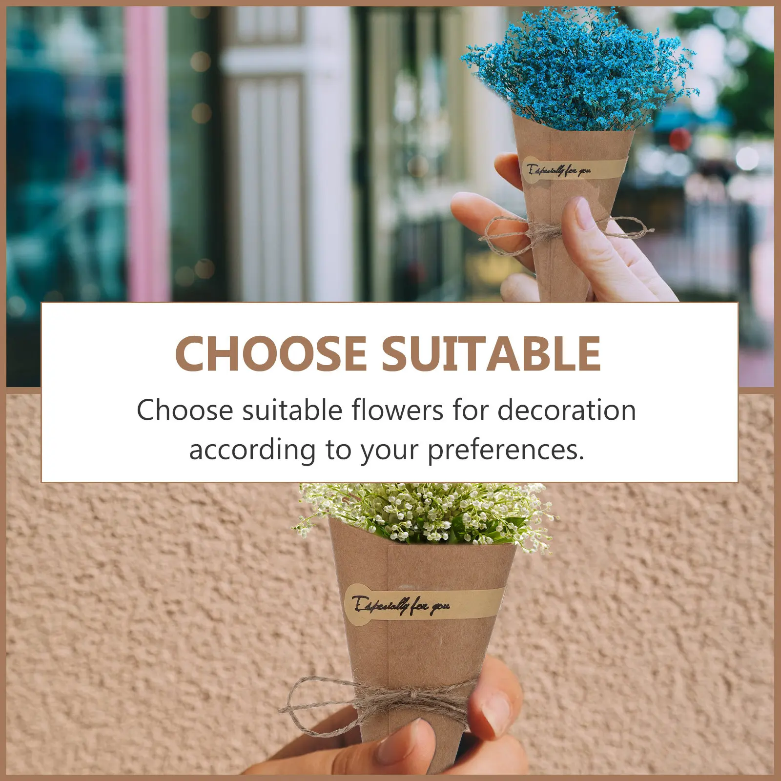 50pcs Biodegradable Kraft Paper Cones – Food-Safe for Ice Cream, Desserts, Candy Wrappers & Flower Arrangements
