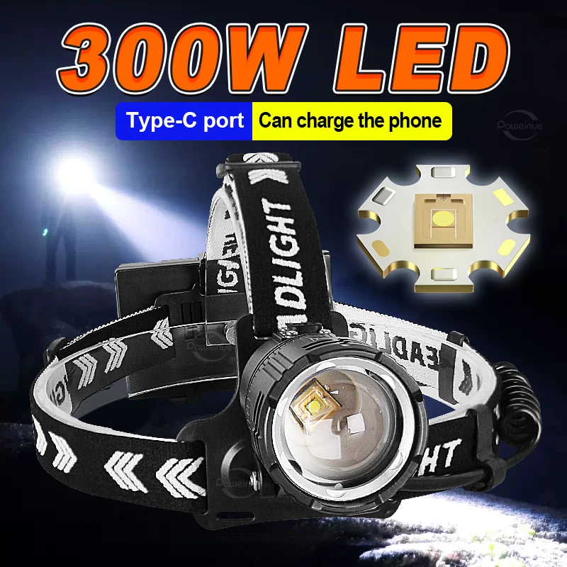 

News Super 300W High Power Headlamp Powerful Zoom LED Torch Headlight 18650 Rechargeable Fishing Camping Lantern Shot Long 2000M