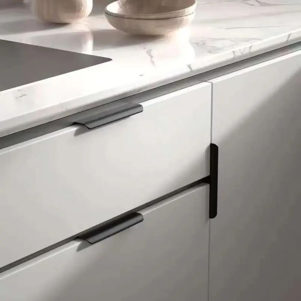 Morandi Color nvisible Cabinet Handles Arc Design Aluminum Alloy Embedded Wardrobe Handles Colorful Handle Simplicity Design