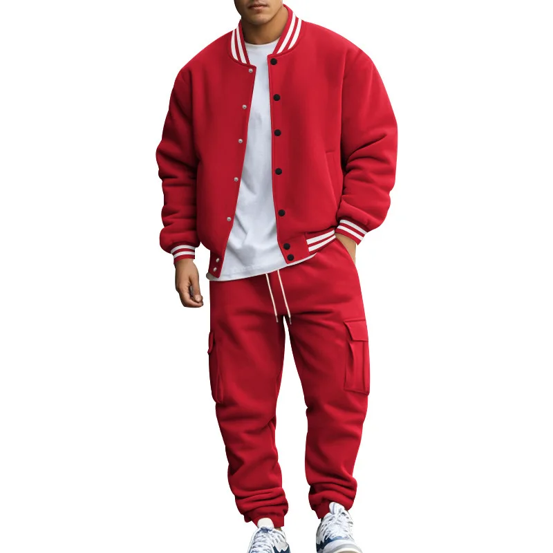 

Men's Fall Winter Stand Collar Baseball Jersey Thickened Pants Loose Sports Suit Casual Jacket American Style Outdoor Clothing