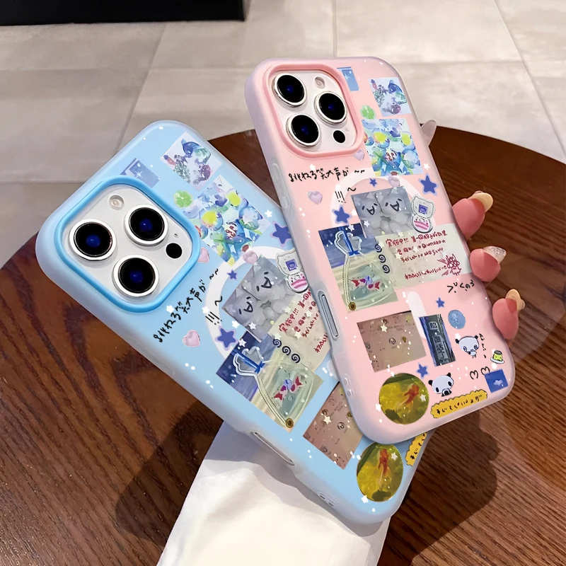 

Магнитный модный милый чехол для телефона в стиле манга для iPhone 16, 14, 13, 12, 11 Pro Max, силиконовый противоударный чехол для телефона